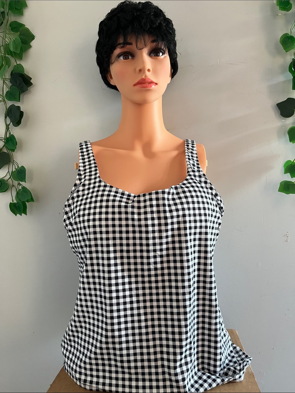 Lands' End Black and White Gingham Camisole Tank